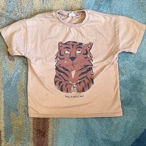 Zara Kids Tan Tiger Graphic Tee